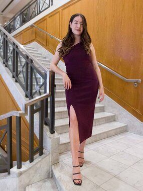 MOSSMAN Off The Wayside One Shoulder Midi Dress Merlot Size US 8